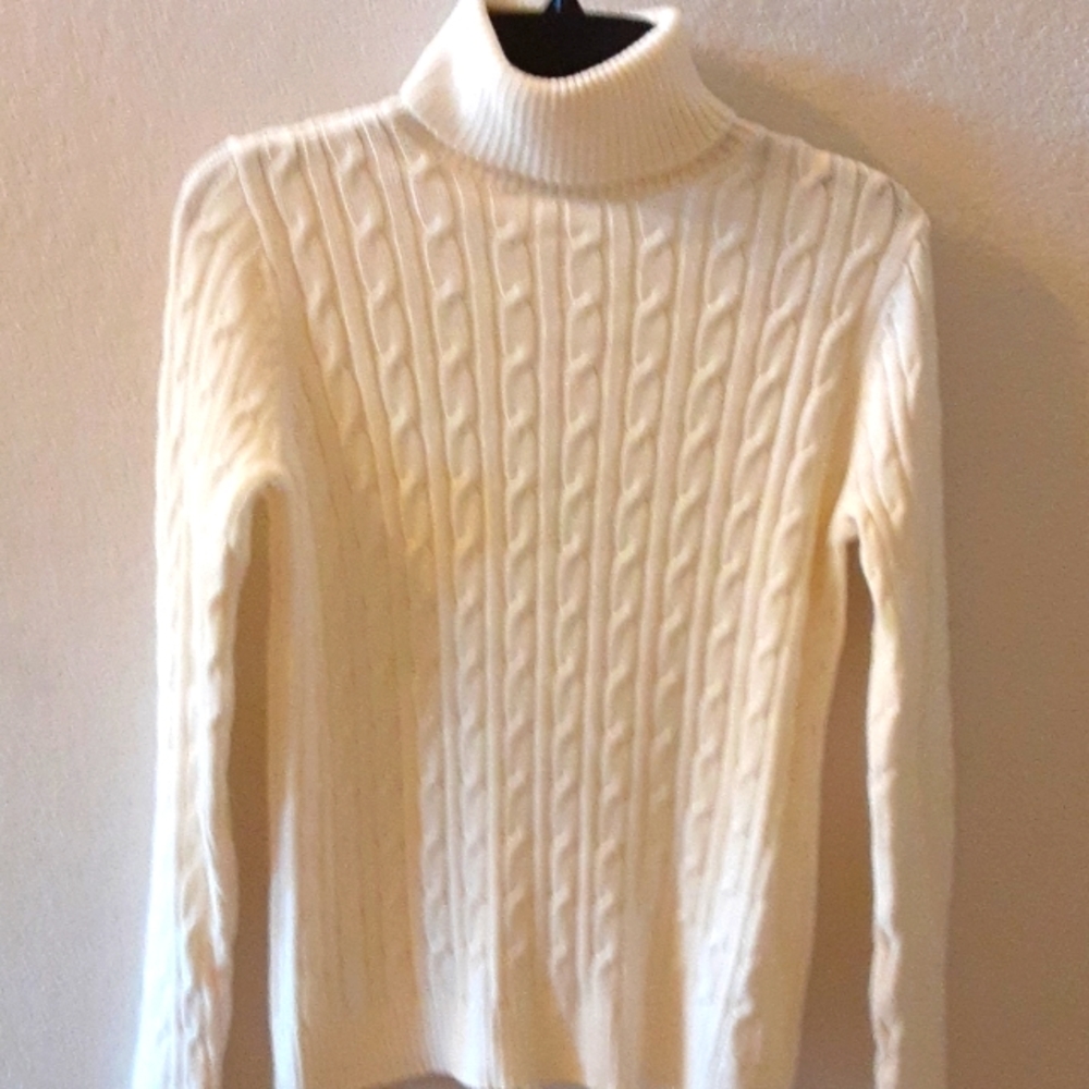 Charter Club Cable Knit Turtleneck Sweater Cream XS